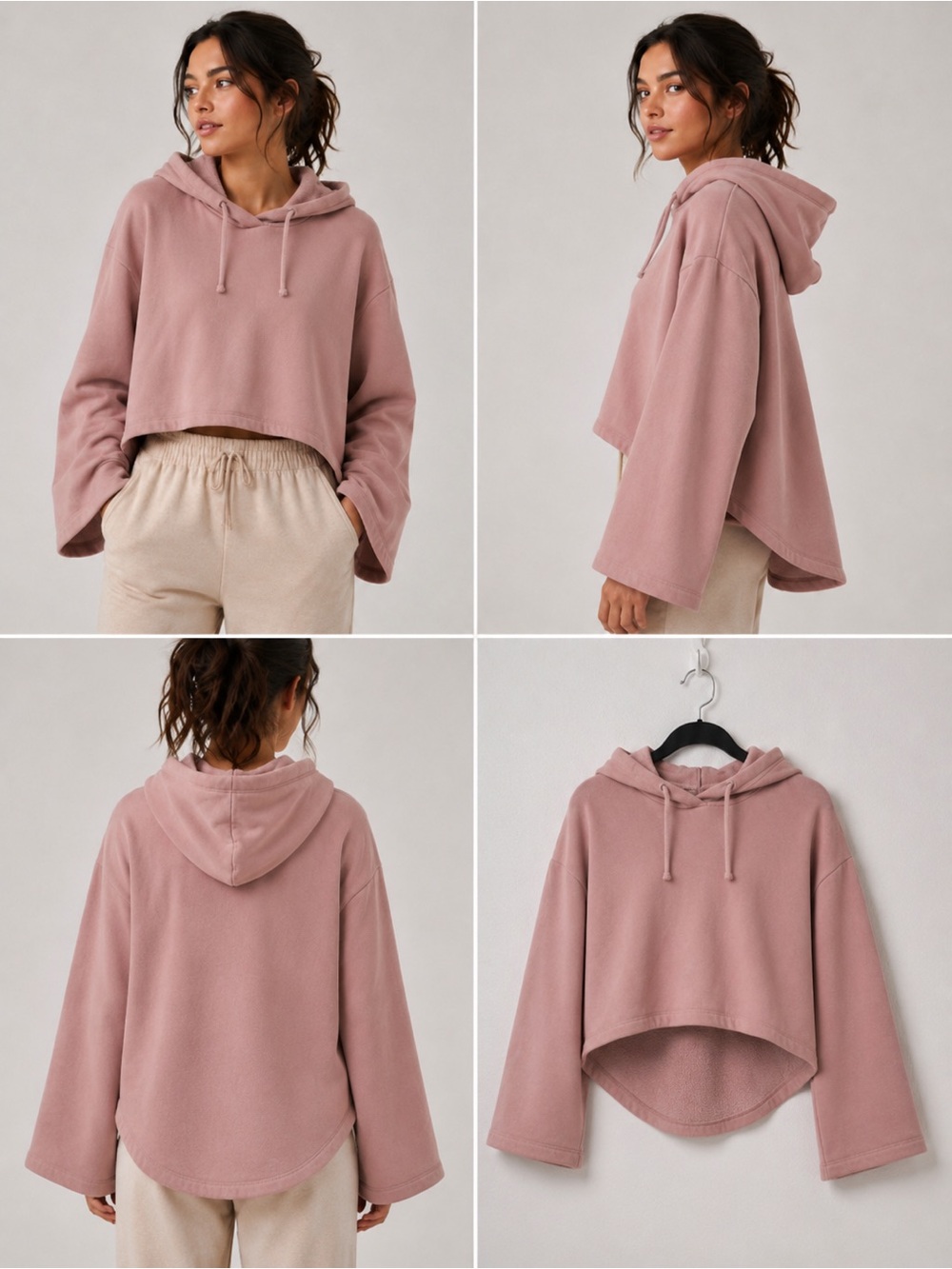 Fabletics Blush Pink High Low Hoodie Sweatshirt Wide Sleeve Fleece Medium